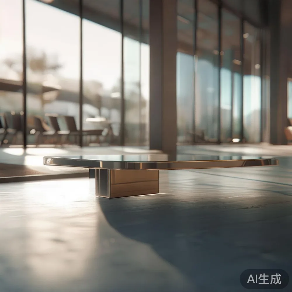 モダンオフィスで洗練された金属製コーヒーテーブルを映した写真