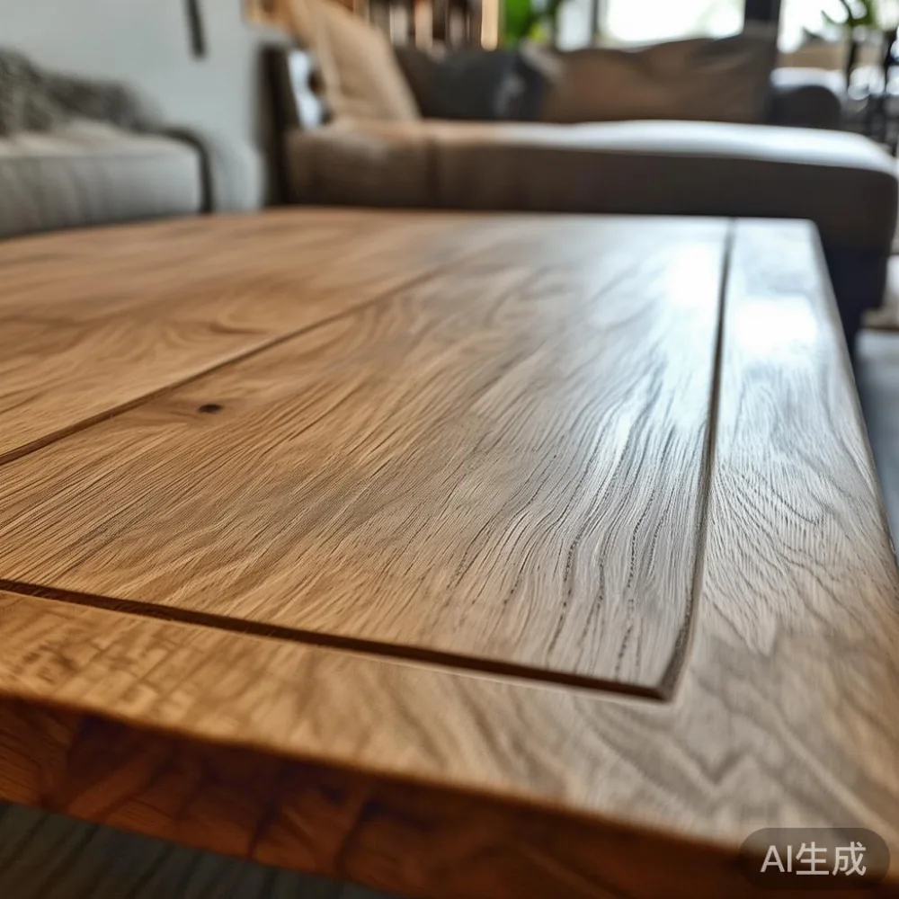coffee table jp 合板と無垢材、5年間のコスト比較 — close-up of the grain and joinery detail, shallo